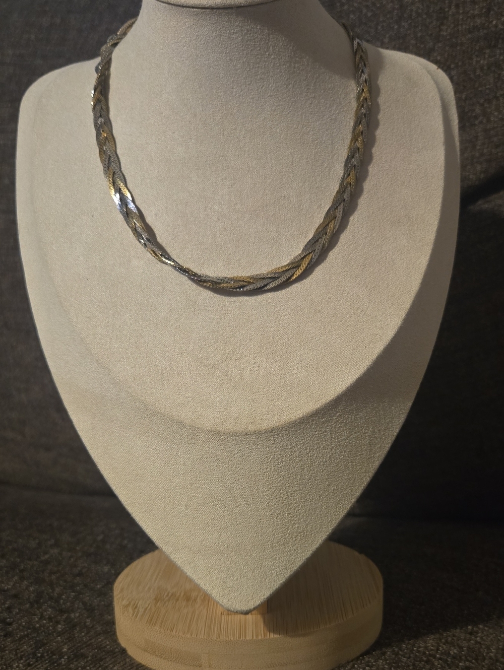 Vintage Two-Tone Braided Chain Necklace - Gold & Silver Tone 80s